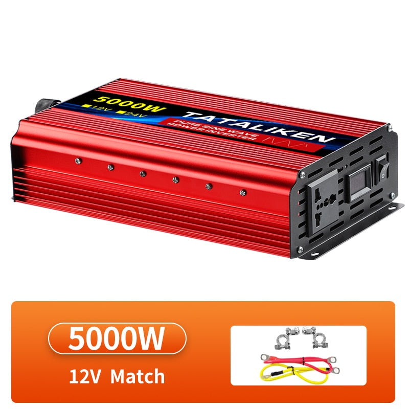 Inverter Pure Sine Wave DC12V/24V To AC 220V Voltage 7000W/8000W 50/60HZ Power Converter Solar Car Transformer With LED Display