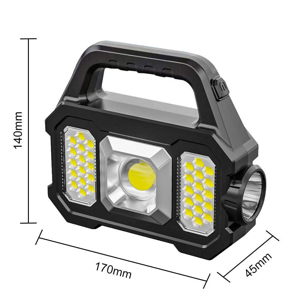 500LM USB Rechargeable Flashlight Waterproof 6 Gear COB/LED Torch Light Portable Powerful Lantern Solar Light for Camping Hiking