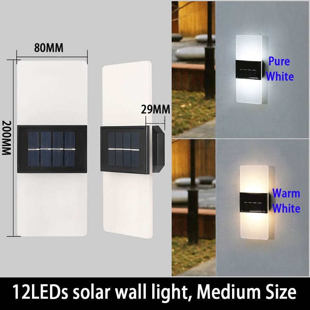 LED-Solar-Wandleuchten, 5 W, für den Außenbereich, wasserdicht, Sicherheits-LED-Beleuchtung, reinweiße und warmweiße Farblampe mit 3 Jahren Garantie
