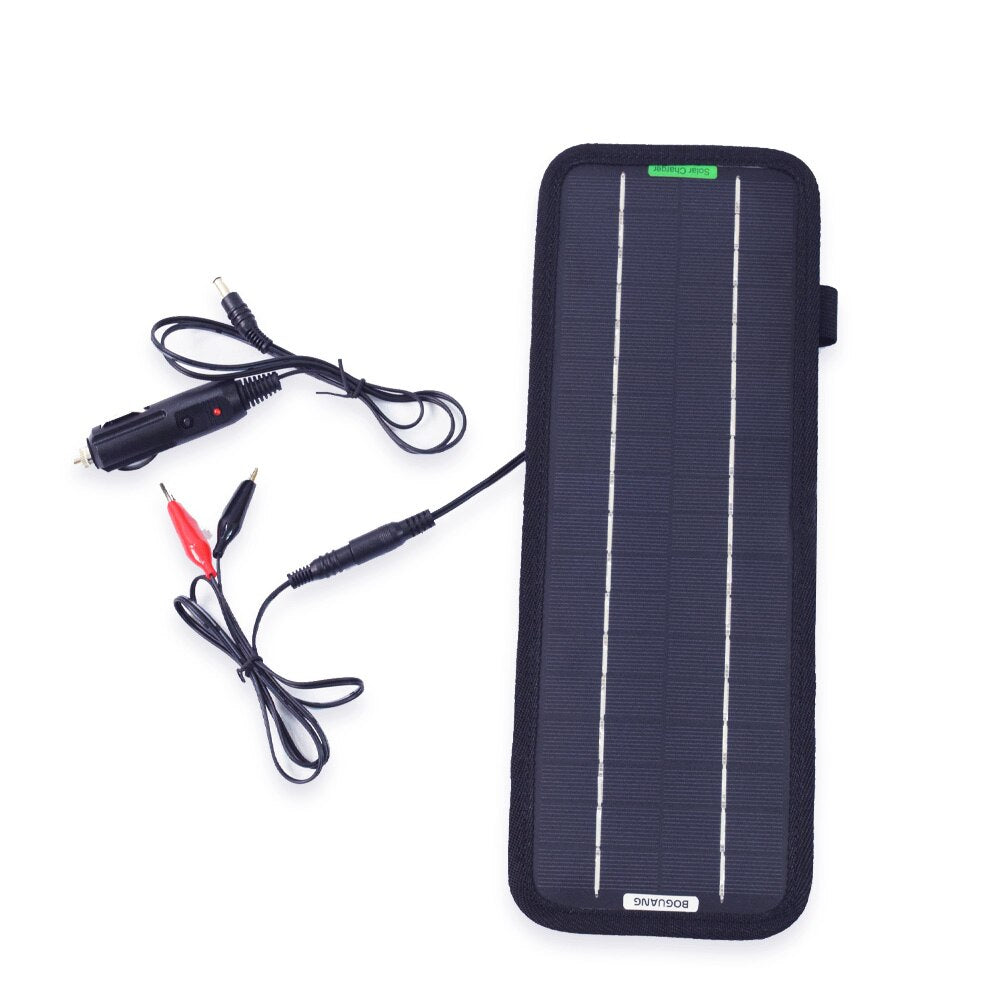 5W 18V DC Output Monocrystalline Solar Panel Charger With Car Cigarette Lighter Plug + Battery Charging Alligator Clip Cable