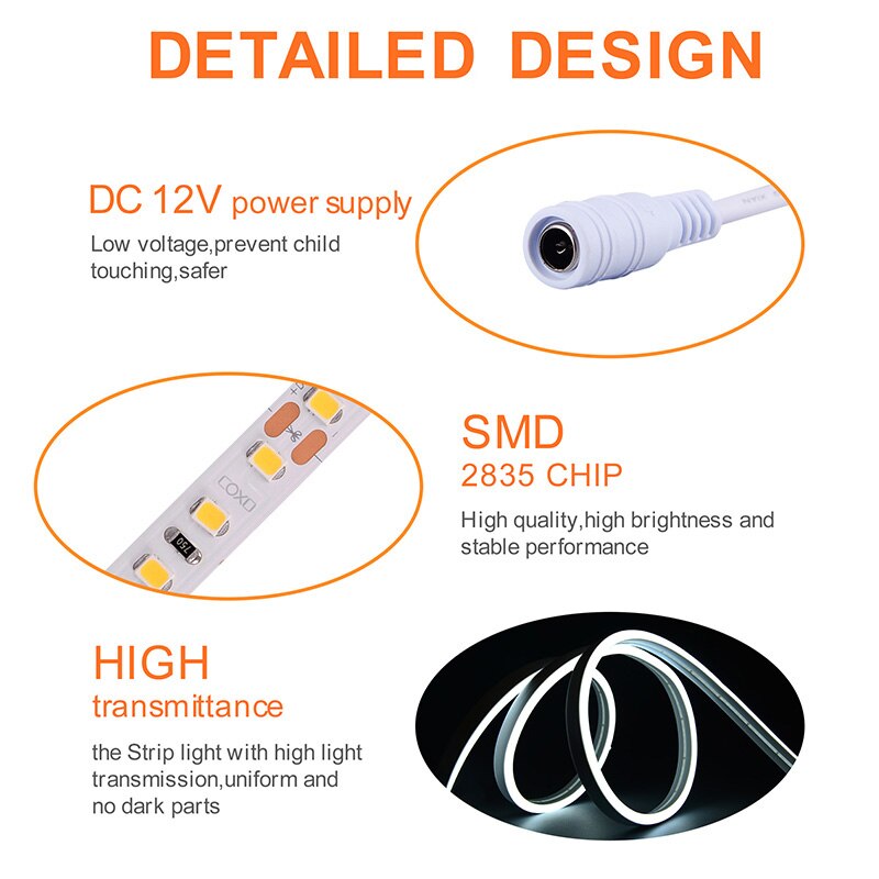 DC12V LED Neon Strip Light, DETAILED DESIGN DC 12V power supply Low voltage prevent child
