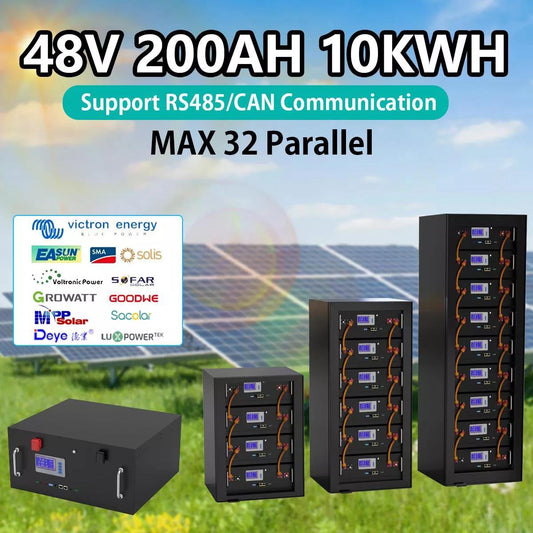 LiFePO4 48V 200AH 10KW Battery Pack - Lithium Solar Battery 6000+ Cycles RS485 CAN Bus Max 32 Parallel For Inverter LiFePO4 200AH