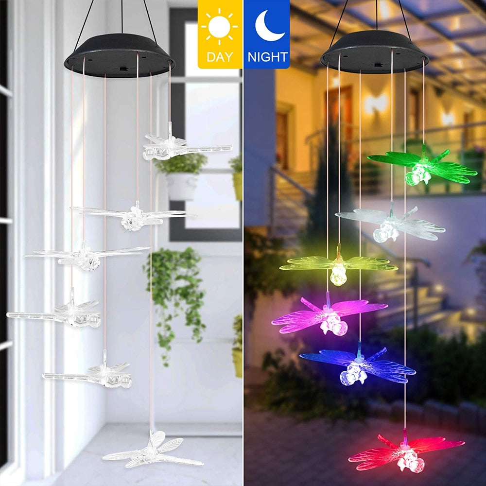 Color changing Solar Wind Chime Crystal Ball Hummingbird Wind Chime Lamp Waterproof Outdoor Use for Courtyard Garden Decoration