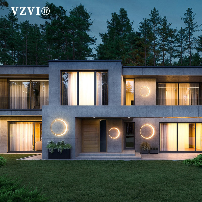 VZVI Outdoor Wall Light Modern IP65 Waterproof 110V 220V LED Villa Terrace Garden Street Light Round Moon Background Porch Lamps