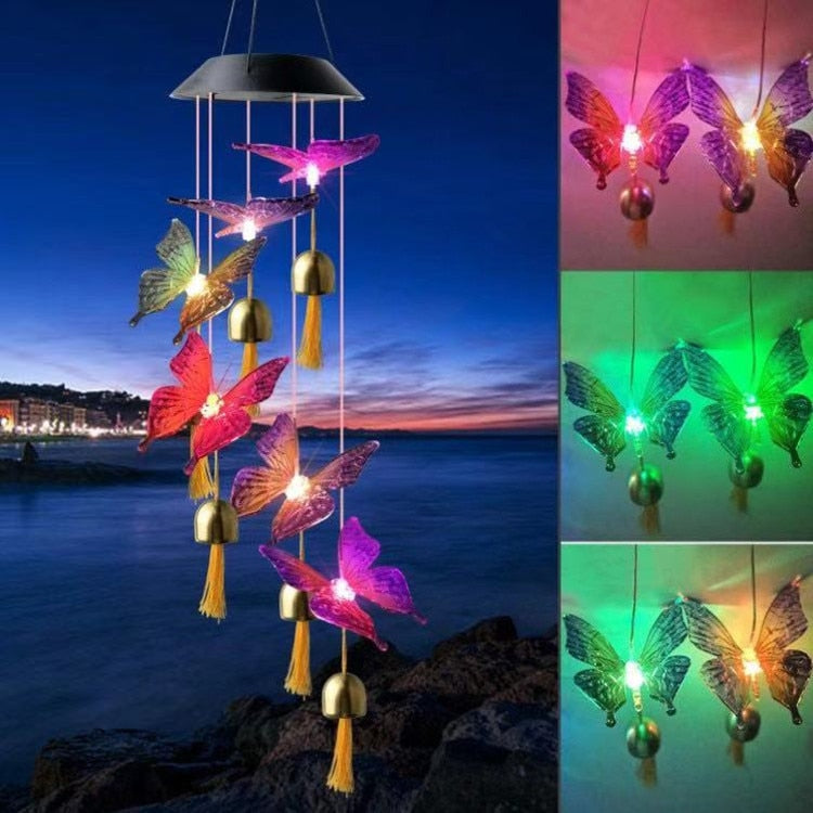 New Solar Power Wind Bells Chime Crystal Ball Hummingbird Butterfly Dragonfly Waterproof Outdoor Light for Patio Yard Garde