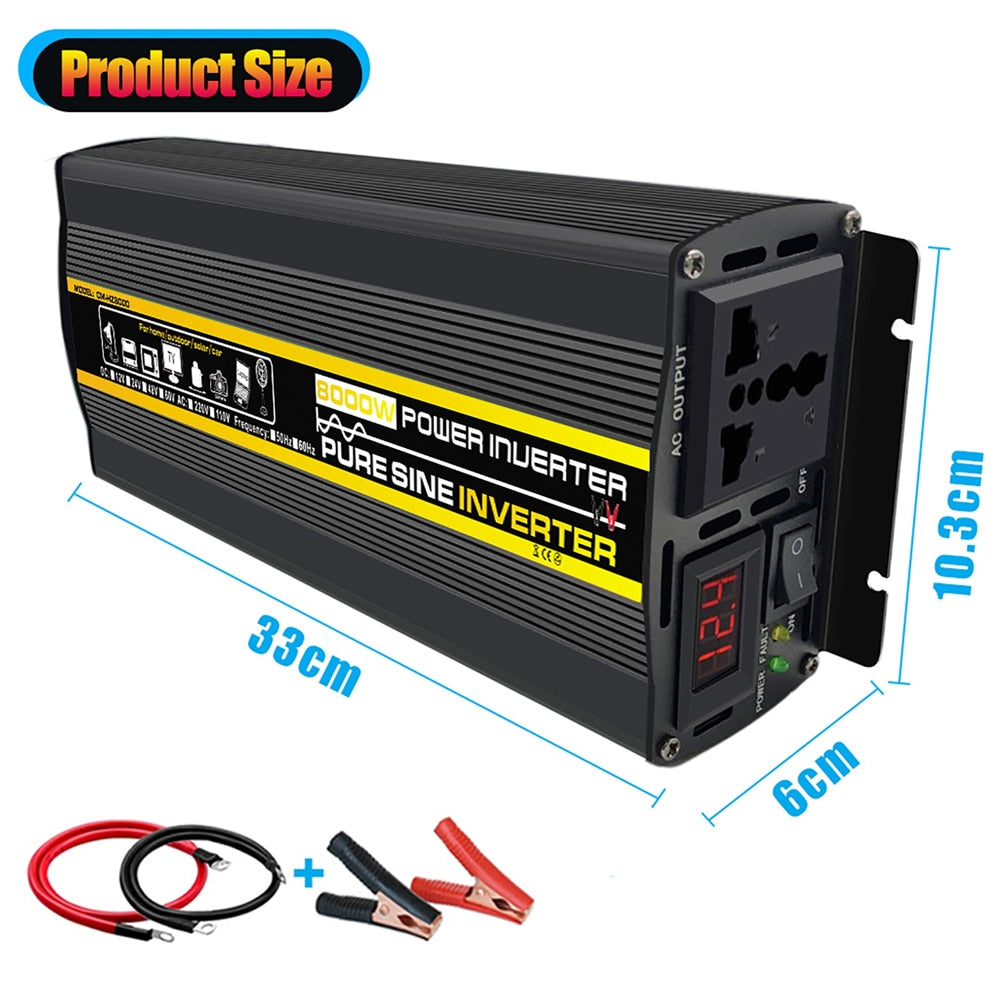 Pure Sine Wave Power Inverter DC 12/24/48/60V TO AC 220V 110V Voltage Convert Transformer 8000W 6000W 4000W 3000W Solar Inverter