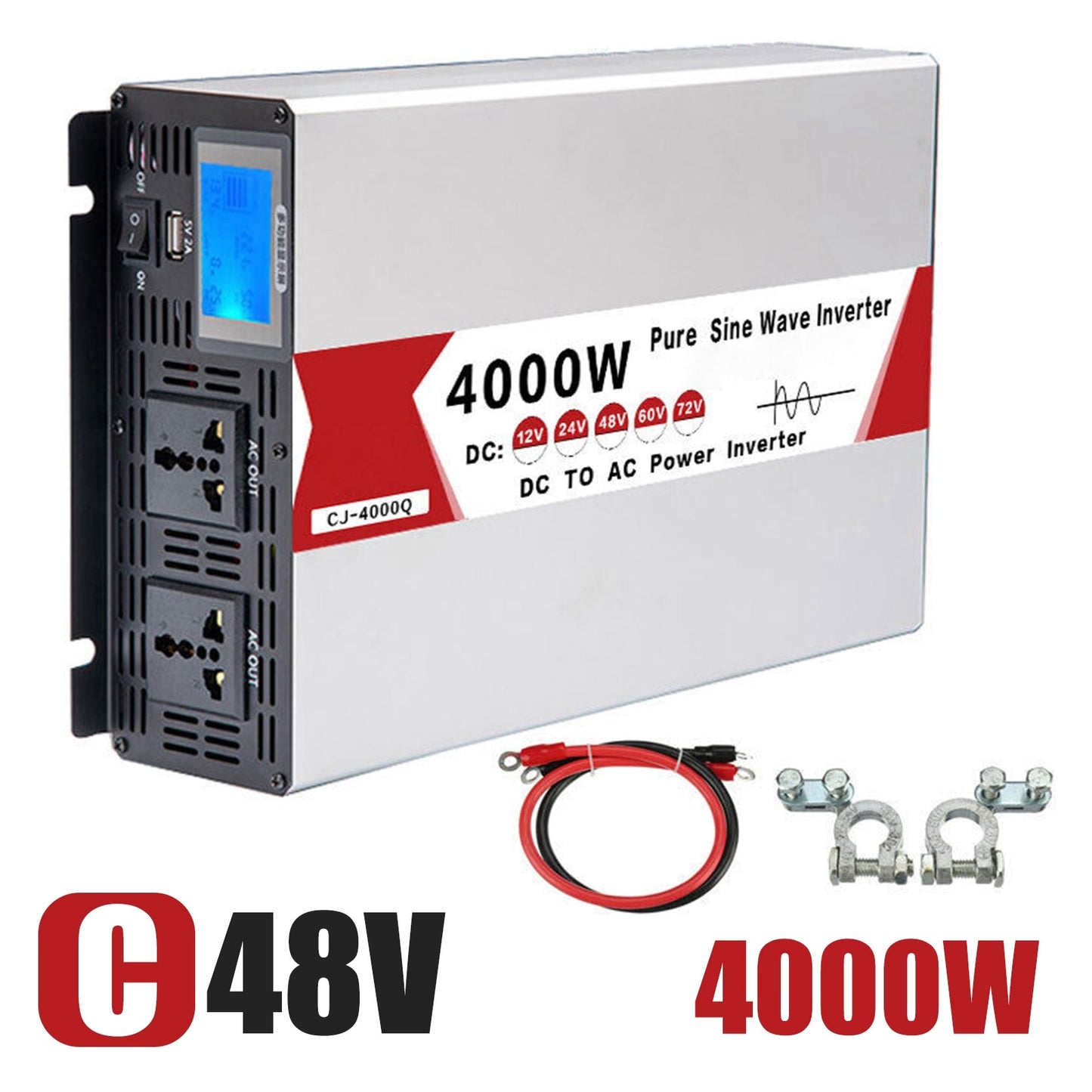Peak Power 4000W Max 12V 24V 48V 60V Pure Sine Wave Inverter Rated Power 2000W 220V Solar Inverters 50HZ