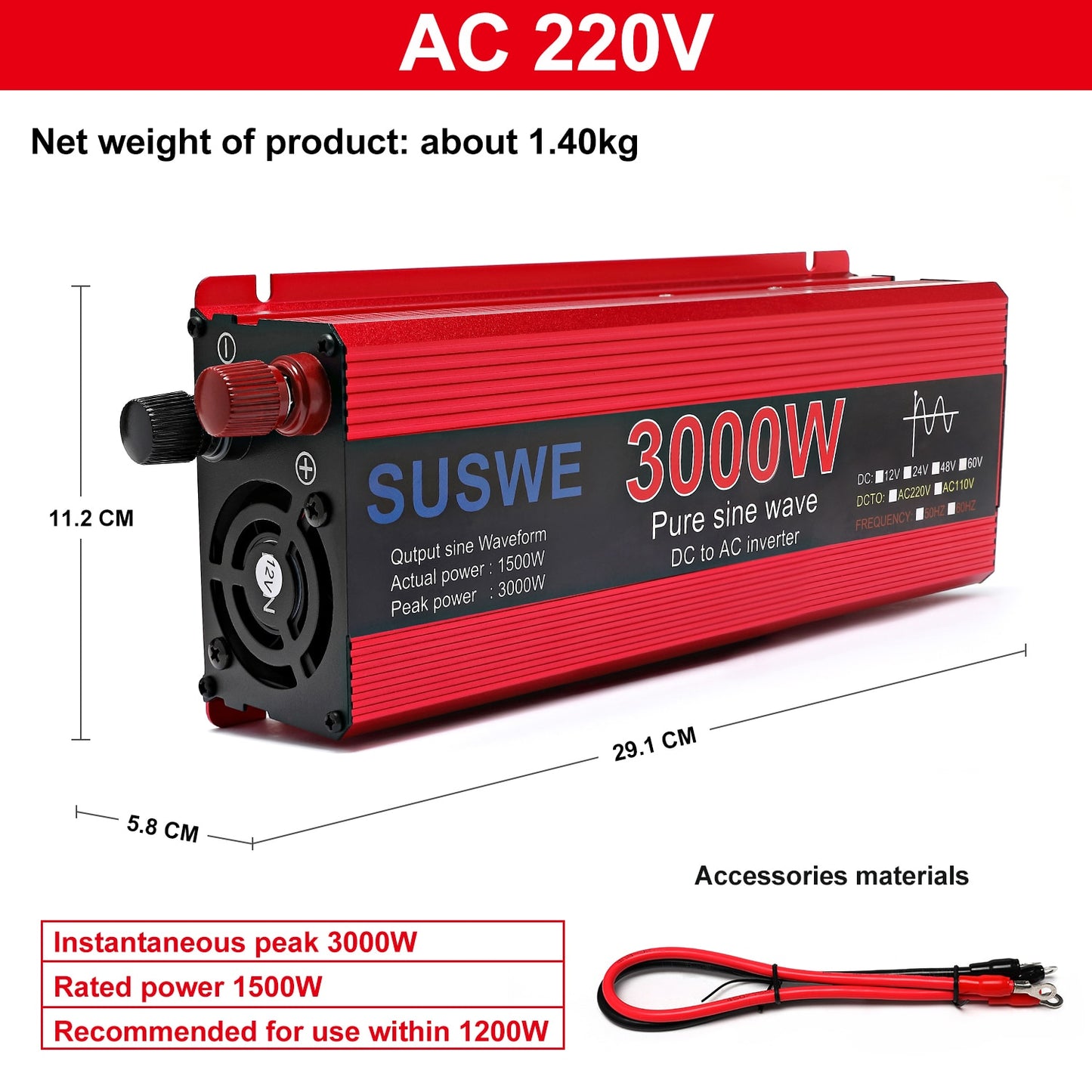 Inversor de onda sinusoidal pura 12 V/24 V/48 V/60 V a CA 110 V 220 V 3000/2200/2000/1000 W transformador de voltaje convertidor de potencia inversor Solar