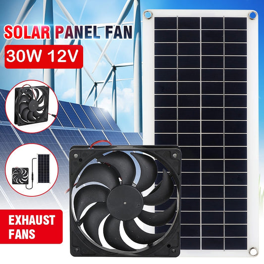 Solar Panel Fan Set 12V 30W Mini Solar Cell DIY Plate Kit Outdoor for Summer Greenhouse Dog Pet Home Ventilation Equipment