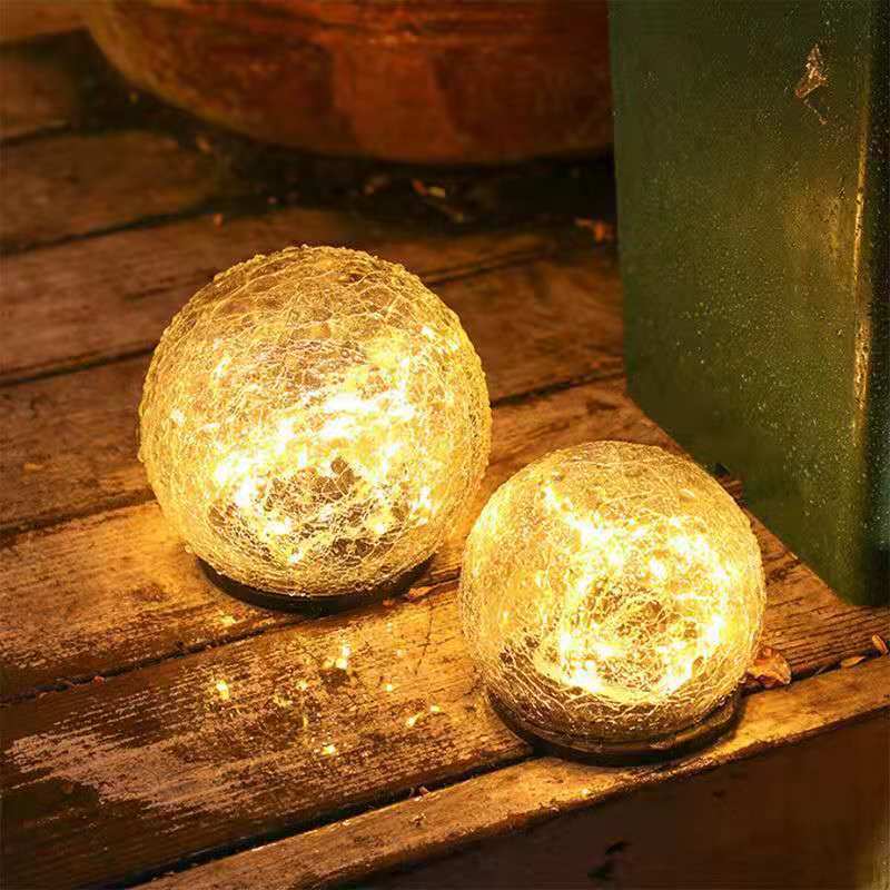 Luz Led Solar para exteriores, luz de bola de cristal con grietas para exteriores, lámpara de hierba de jardín enterrada a prueba de agua, diseño de balcón, decoración de Navidad