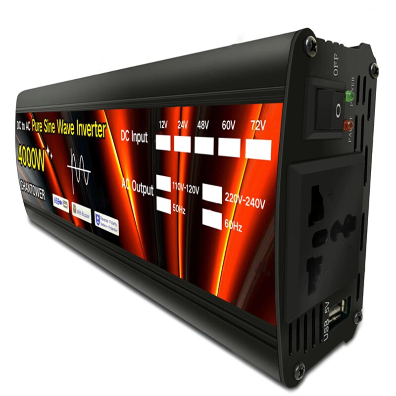Inversor Solar 12v 220v inversor de corriente 1000W 2000W 3000W 4000W transformador de voltaje portátil convertidor Usb inversor de coche Universal