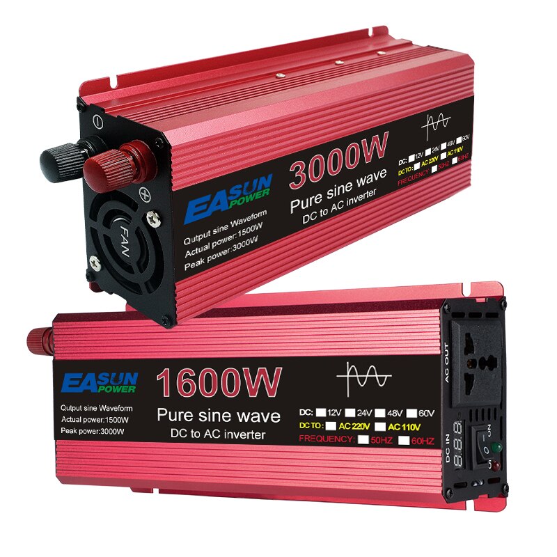 Inversor de onda sinusoidal pura 12V DC a AC 220V convertidor 3000w 2200w 1600w 1000w estabilizador 24V inversor Solar 50hz 60hz transformador