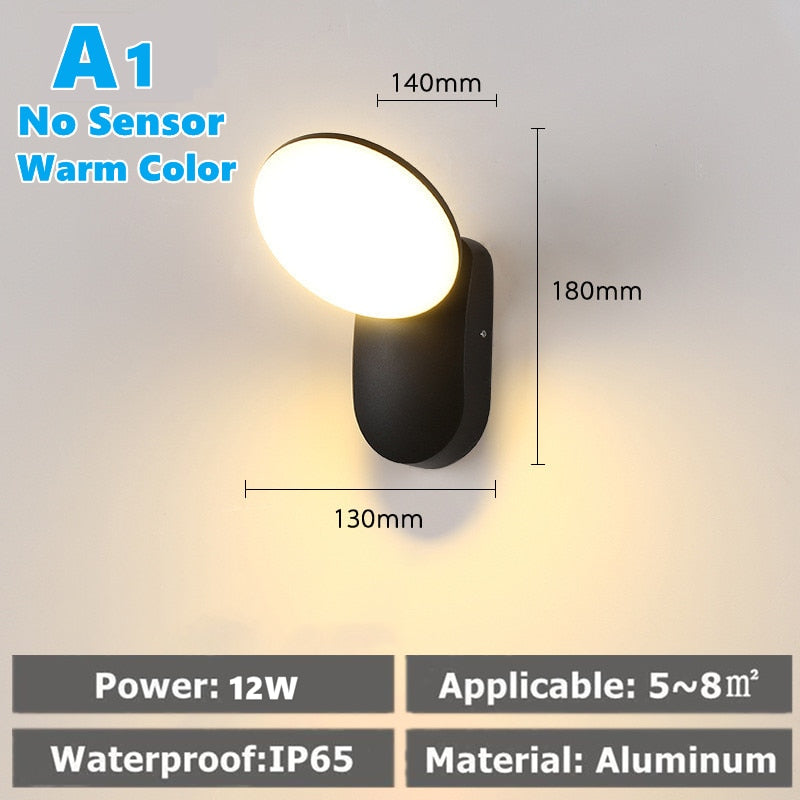 Luz de pared LED IP65 impermeable al aire libre valla de jardín entrada porche pared Exterior pasillo balcón iluminación con Sensor de movimiento