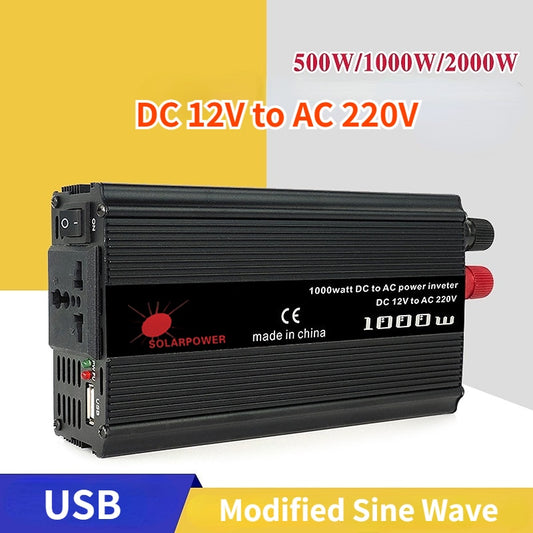 Solar Inverter 12v 220v 500W 1000W 2000W DC 12v to AC 220v Portable Voltage Transformer Charger Converter Usb Power Car Inverter