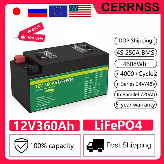 LiFePo4 Battery Pack 12V 280AH 360AH - 6000+ Cycles Brand New Grade A Cells Built in BMS For RV Boat Solar-10 Year Warranty No Tax