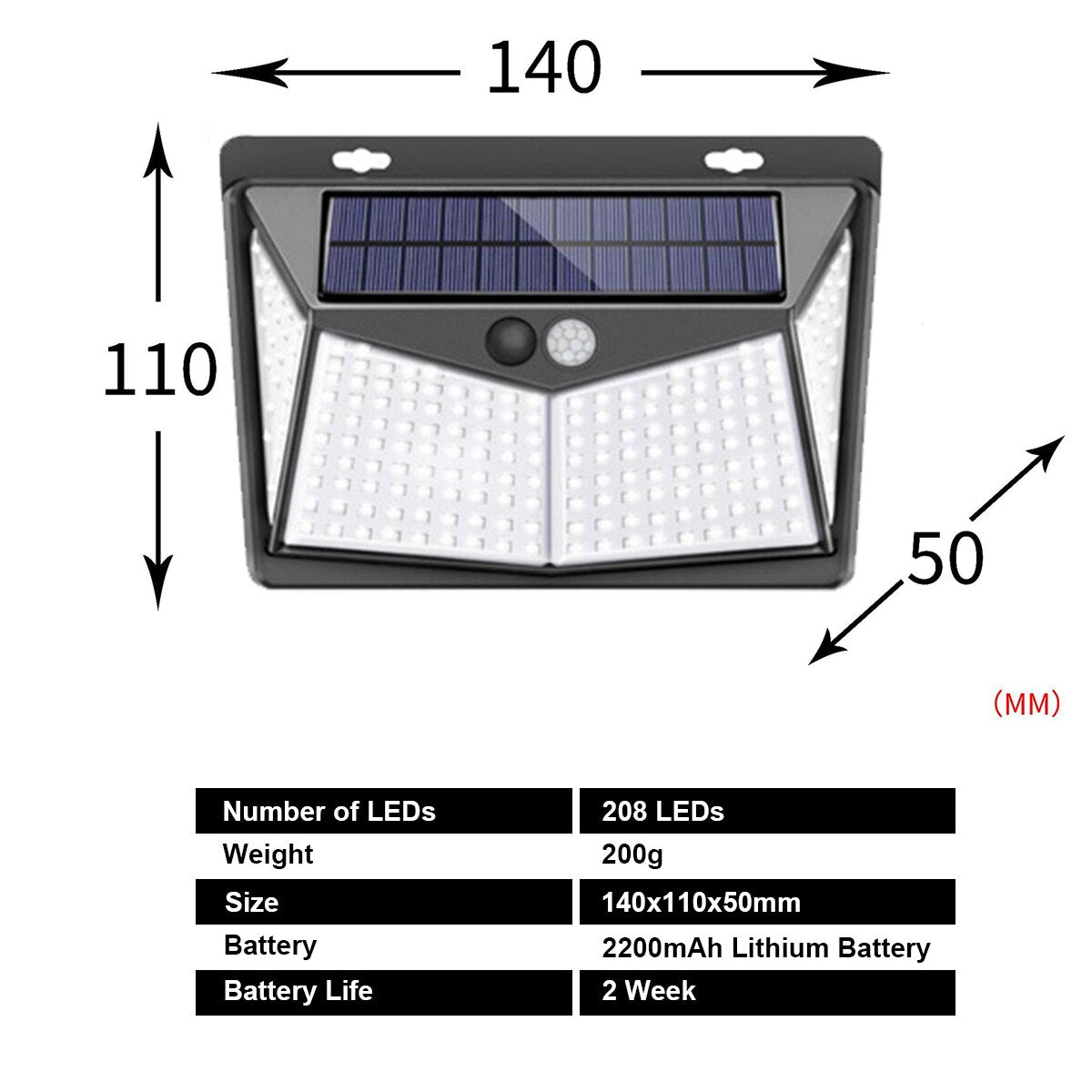 Solar LED Outdoor Garden Lamp Human Body Induction Wall Lamps Four Sides 100LED Charging Home Decor Road Lights