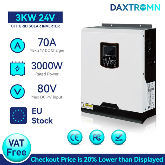 Daxtromn 3000W Solar Inverter 24V 220V PV 80VDC Pure Sine Inverter 70A Solar Charge Controller PWM 3KW Off Grid Hybrid Inverter