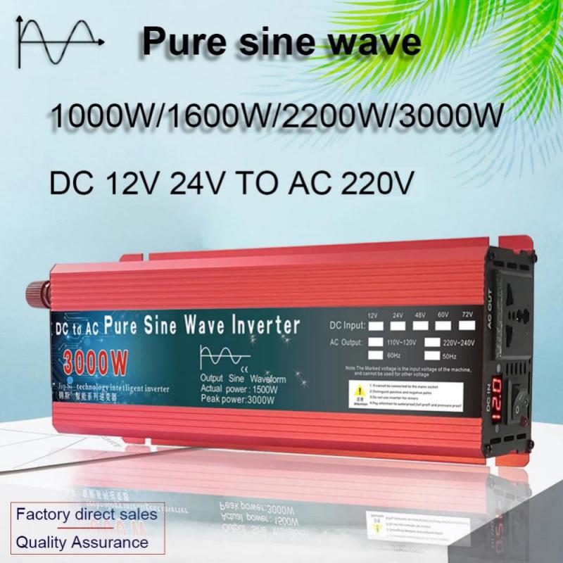 Inversor universal 12V a 220V 3000W 2200W CC para CA Conversor de tensão Inversor solar Display de LED Inversor de onda senoidal pura