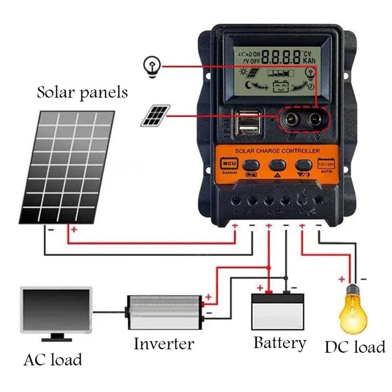 Contrôleur solaire 30A 20A 10A régulateur solaire 12V/24V PWM chargeur de batterie Auto LCD régulateur solaire avec double sortie USB 5V
