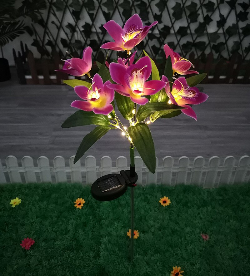 LED Solar Azalea Flowers Garden Lamp Home Decorative Light Landscape Orchid Rose LampYard Lawn Path Holiday Wedding Lights