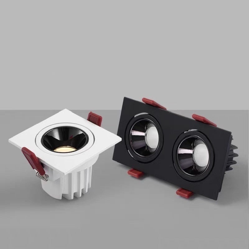 Lámpara de techo LED empotrada 24W 10W Focos LED de cabeza simple / doble CREE COB Downlight antideslumbrante para el interior de la tienda de la oficina en el hogar