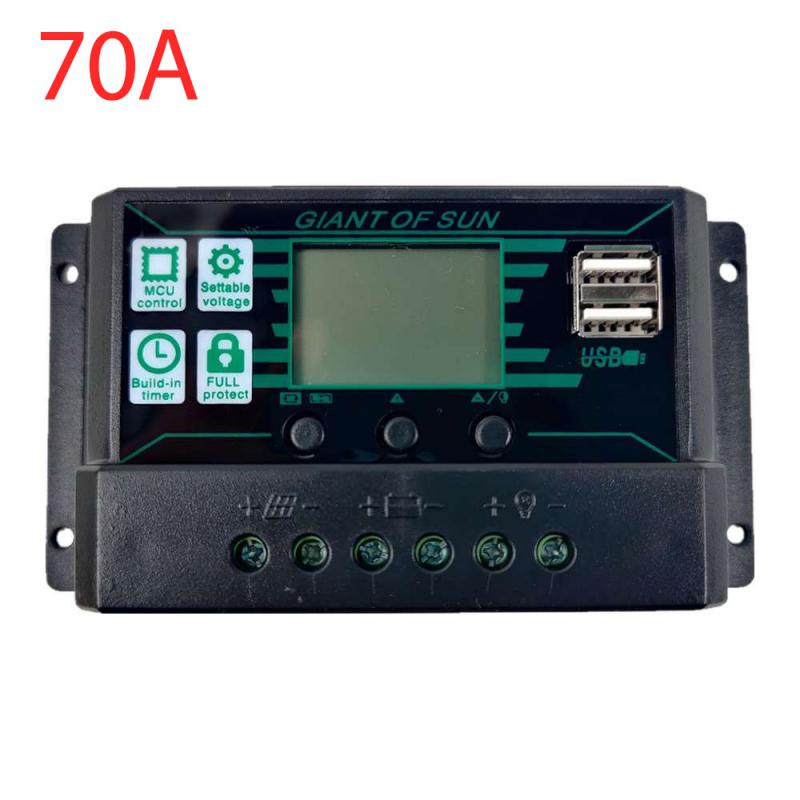 MPPT/PWM Solar Charge Controller 100A/50A/40A/30A/20A/10A 12V 24V Solar Panel Battery Regulator With 2 USB Ports LCD Display