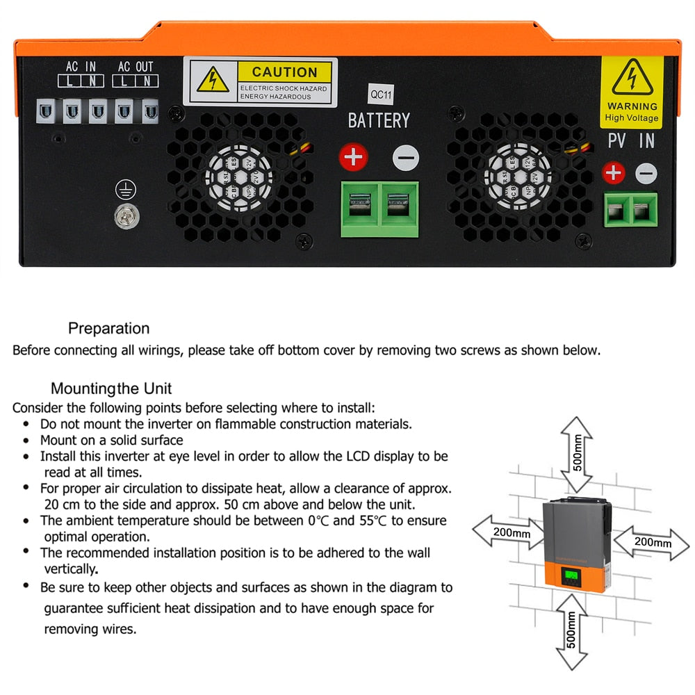 PowMr 1.5KW 2.4KW 3.2KW Hybrid Solar Inverter Charging 80A 12V/24V to 230V Photovoltaic Inversor & MPPT Solar Charge Controller