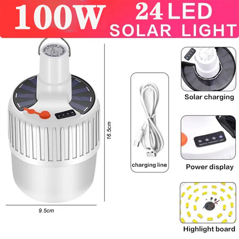Lampadina solare da campeggio Luce solare a LED USB ricaricabile 5 modalità di illuminazione Lampadina a sospensione per escursionismo all'aperto Interruzione di emergenza