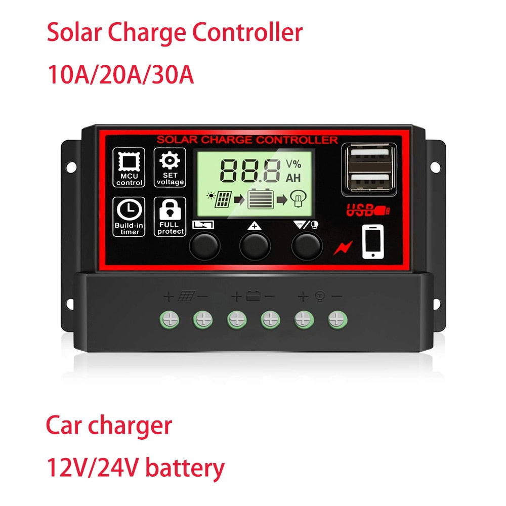Regolatore di carica solare mppt 12v 24v 10A 20A 30A Regolatore solare Dual USB 5V Display LCD Pannello solare Regolatore batteria