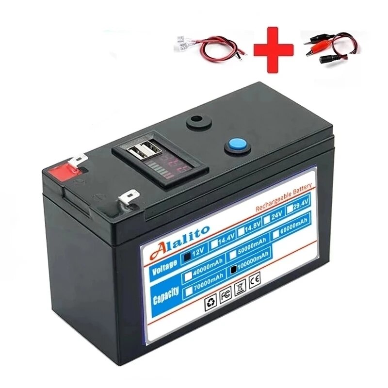 NewUSB Power Display 12v 100ah 18650 bateria de lítio é adequada para energia solar e bateria de veículo elétrico + carga de 12,6v