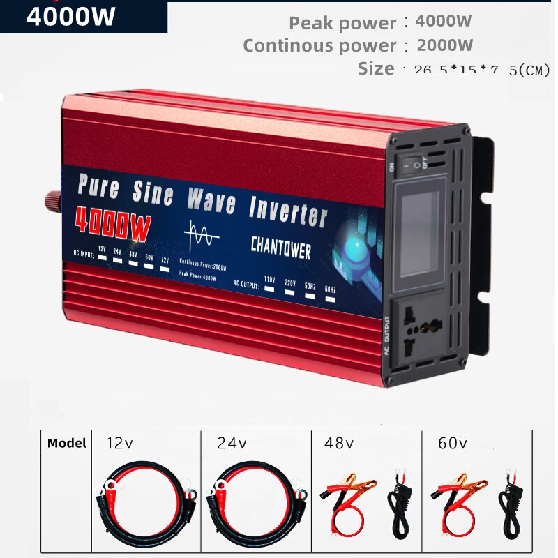 Inversor de onda senoidal pura 12V 220V 24/48V para CA 110V/220V 2200W 3000W 4000W Conversor de tensão de energia portátil Inversor solar para carro