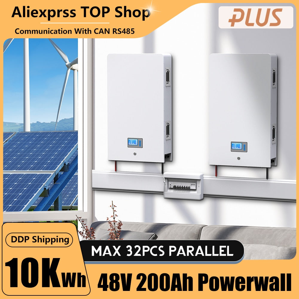 LiFePO4 Battery 48V 200Ah 10Kw Powerwall 51.2V Built-in BMS Parallel 320Kw With CAN RS485>6000 Cycles For Solar 10 Year Warranty