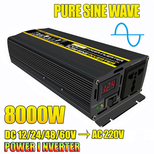 Pure Sine Wave Power Inverter DC 12/24/48/60V TO AC 220V 110V Voltage Convert Transformer 8000W 6000W 4000W 3000W Solar Inverter