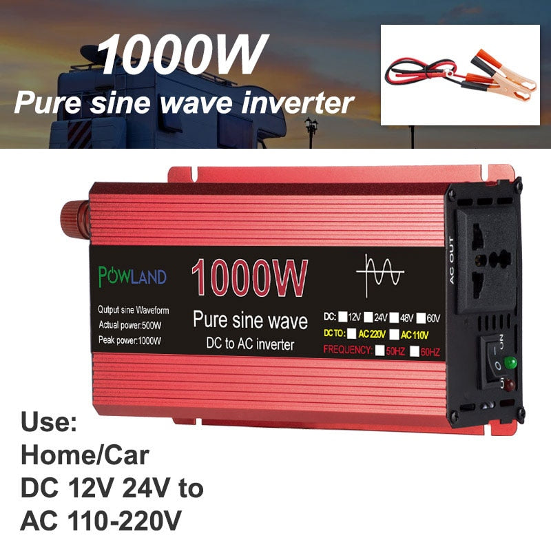 Inversor de onda senoidal pura DC 12V 24V para AC 110V 220V Tensão 1000W 1600W 2200W 3000W Transformador Conversor de energia Solar Car Inverte