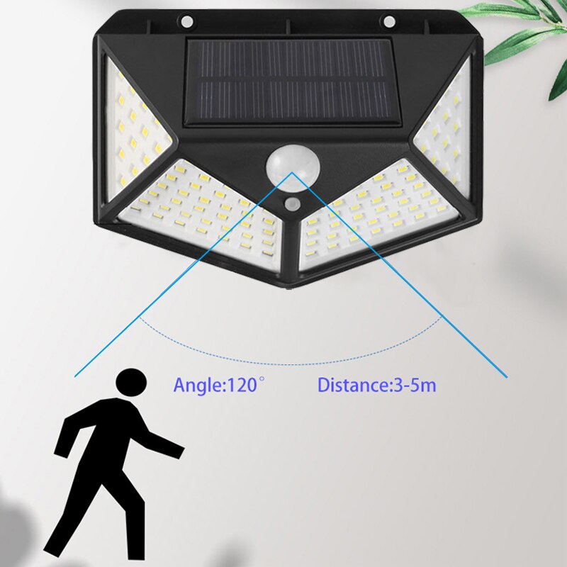 100 LED High Quality Outdoor Solar Powered Garden Lamp Waterproof Motion Sensor Solar Wall Garden Lights Porch Light 270 degrees