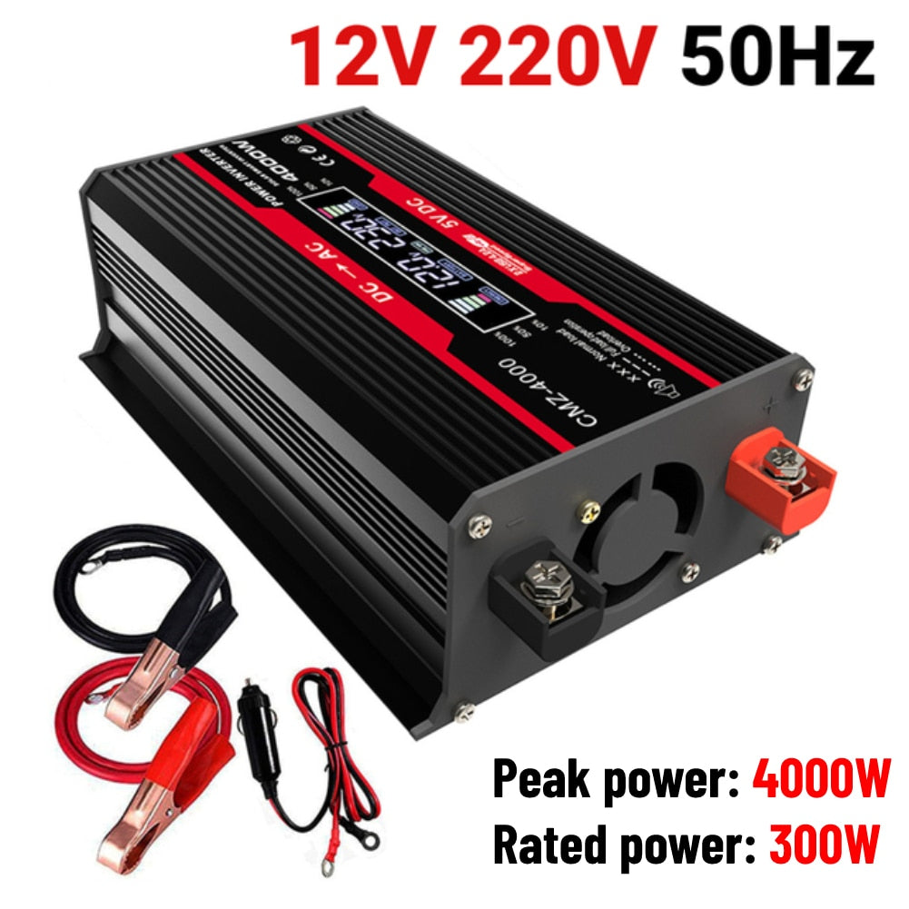4000W Pure Sine Wave Inverter 12V/24V/48V/60V DC to AC 220V 110V Voltage Transformer Power Socket Converter for Car Home Outdoor