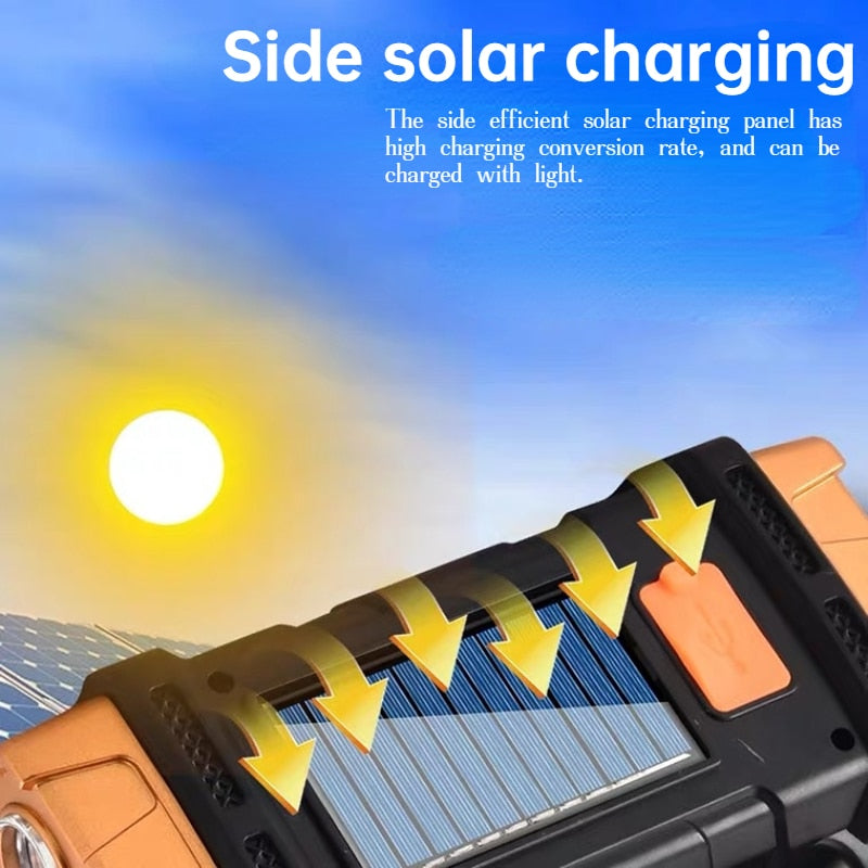 Lampe de poche LED solaire Portable USB Rechargeable lampe de poche étanche COB torche lumière puissante lumière solaire pour Camping randonnée