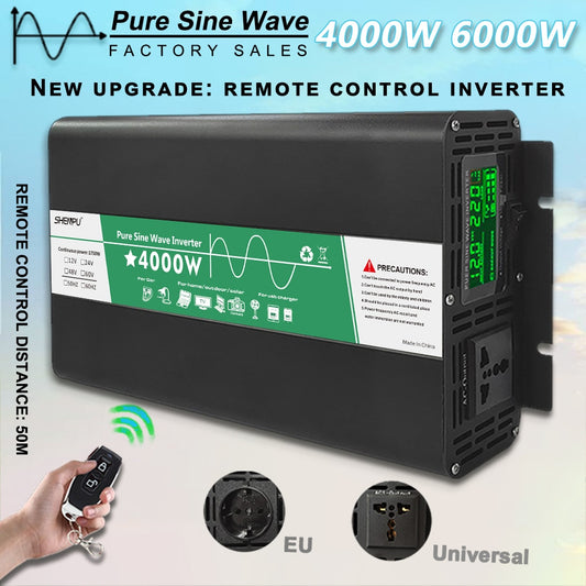 Pure Sine Wave Inverter 4000W 6000W Power DC 12V To AC 220V Voltage 50HZ Converter Solar Car Inverters