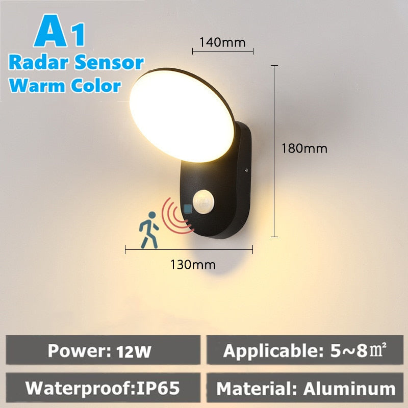 Luz de pared LED IP65 impermeable al aire libre valla de jardín entrada porche pared Exterior pasillo balcón iluminación con Sensor de movimiento