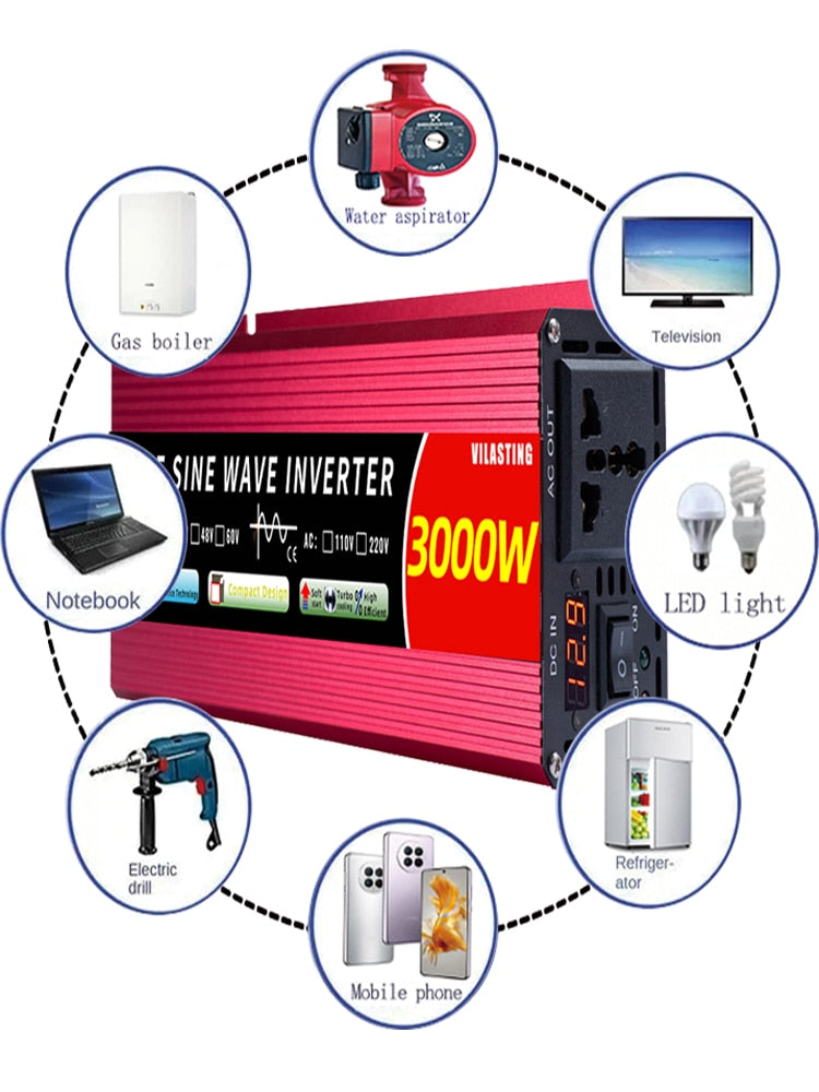 Inverter 12v 220v Pure Sine Wave  DC To AC 2000W 3000W 4000W Portable Power Multi-function Power Converter Car Solar Inverter