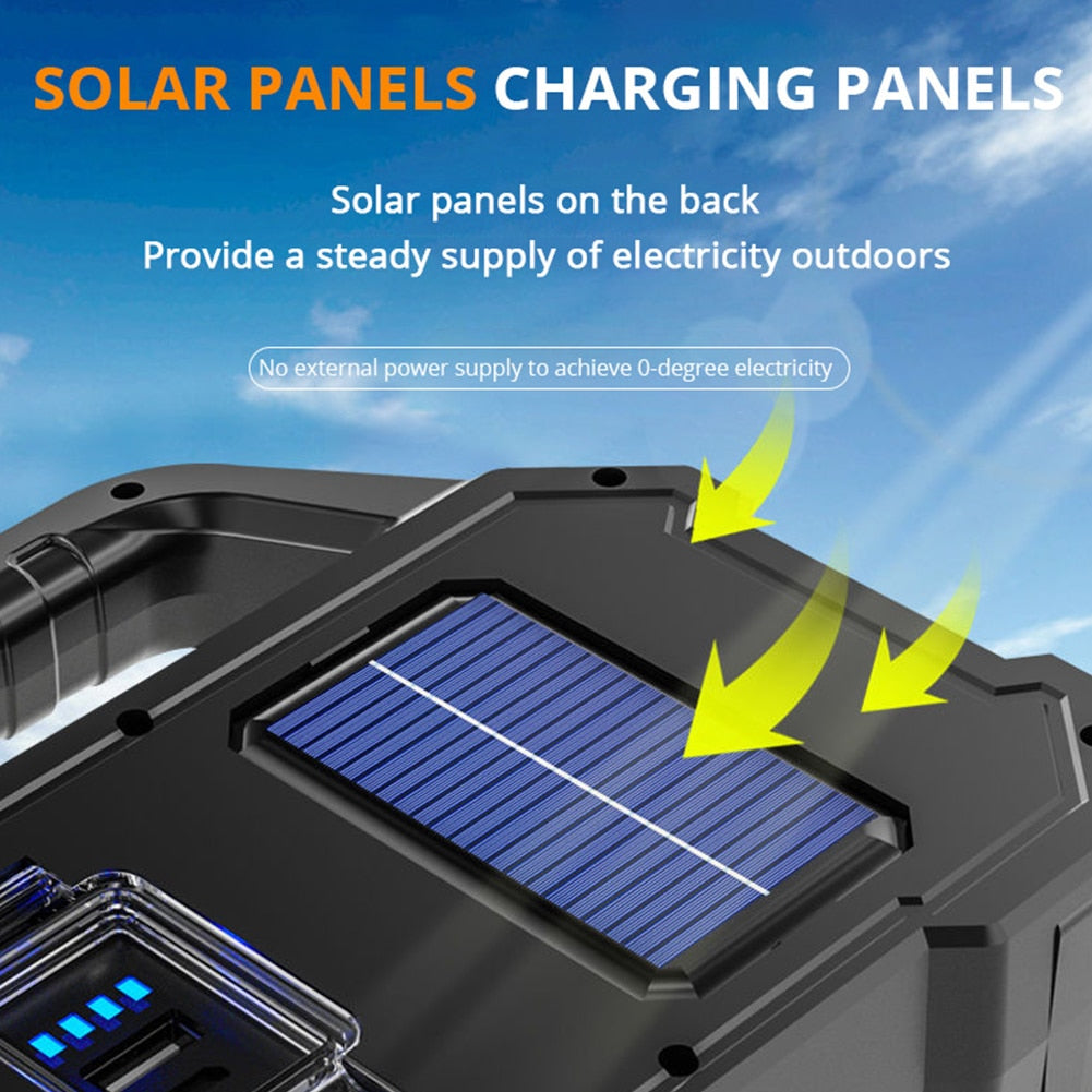 solar panels on the back Provide a steady supply of electricity outdoors No