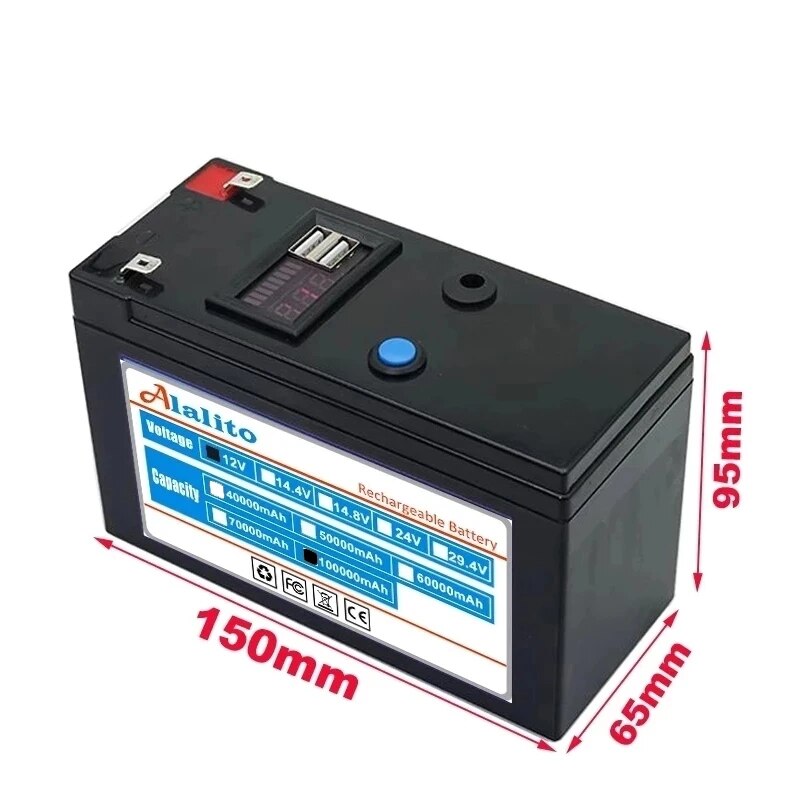 NewUSB Power Display 12v 100ah 18650 Lithium Battery Pack Is Suitable for Solar Energy and Electric Vehicle Battery+12.6v Charge