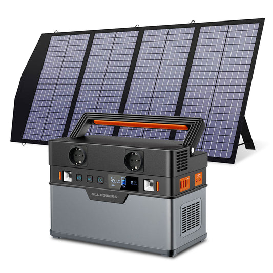 ALLPOWERS Solar Generator, 110V/220V Portable Power Station,Mobile Emergency Backup Power With 18V Foldable Solar Panel Charger