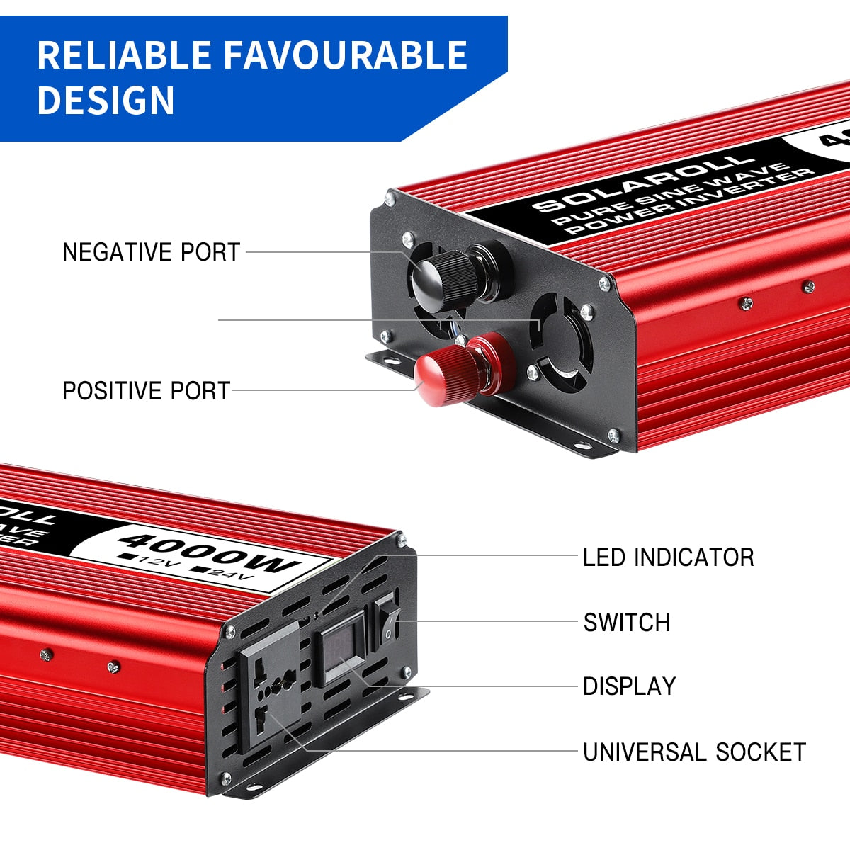 Pure Sine Wave Inverter DC12V/24V toAC220V 50HZ/60HZ 3000W 4000W 5000W Voltage Converter Portable Car Transformer Solar with LED