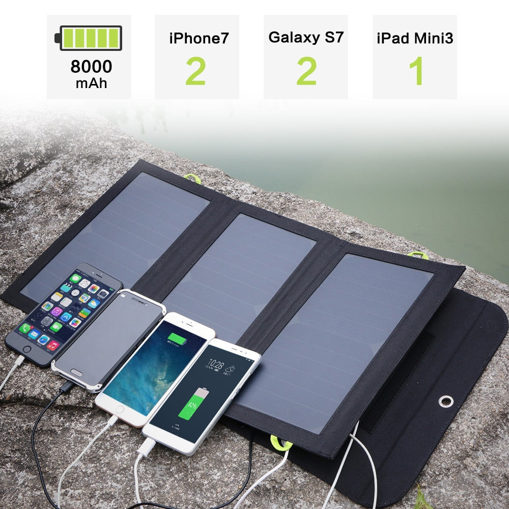 ALLPOWERS 2USB Ports 21W Solar Charger, Portable Solar Panel，Outdoor emergency backup power for Camping iPhone GoPro iPad Huawei