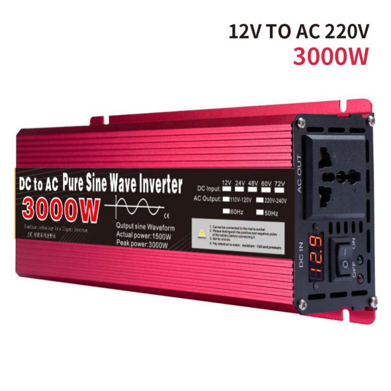Inversor universal 12V a 220V 3000W 2200W CC para CA Conversor de tensão Inversor solar Display de LED Inversor de onda senoidal pura
