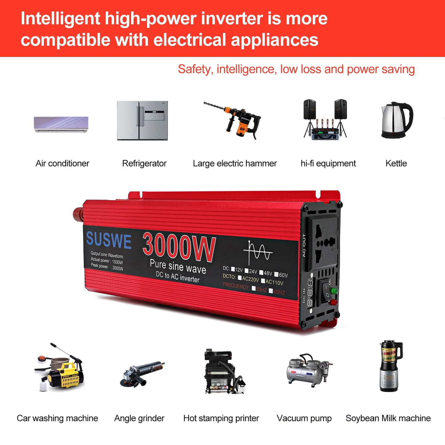 Pure Sine Wave Inverter 12V/24V To AC 220V 2000/1000W Voltage Transformer Power Converter Solar Inverter