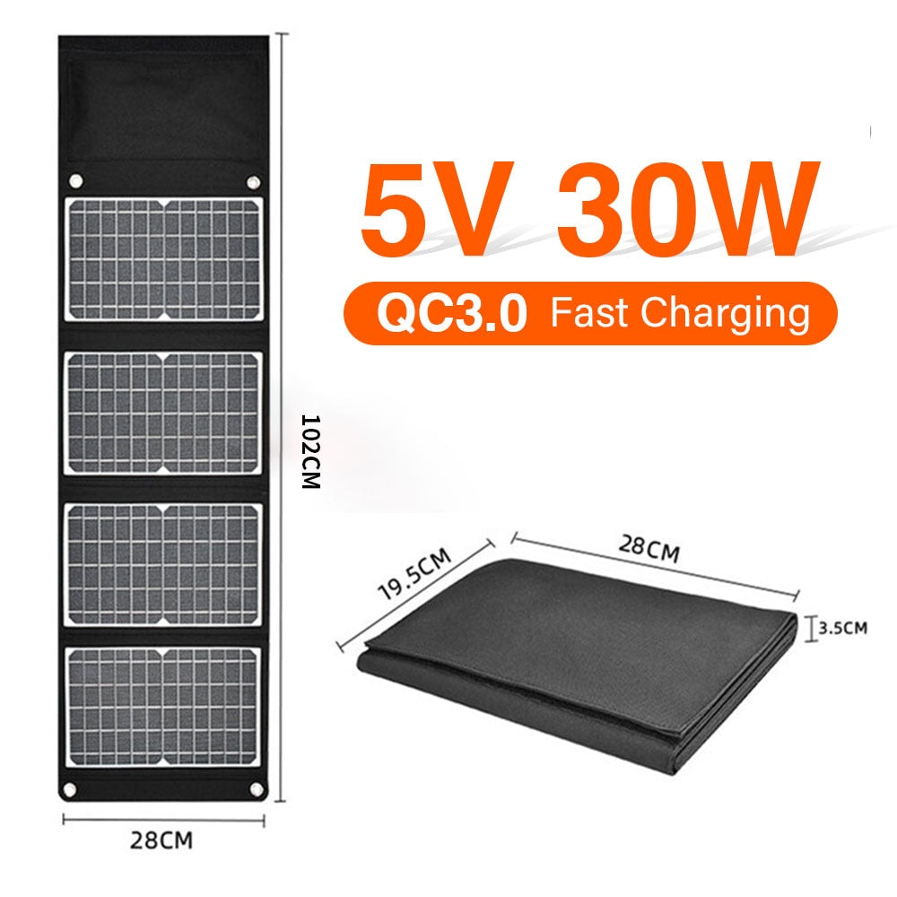 Camping ETFE 30W Solar panel 5v 9v 12v charge battery Foldable Portable Power Bank PD 18W Type C USB QC 3.0 For RV motorhomes