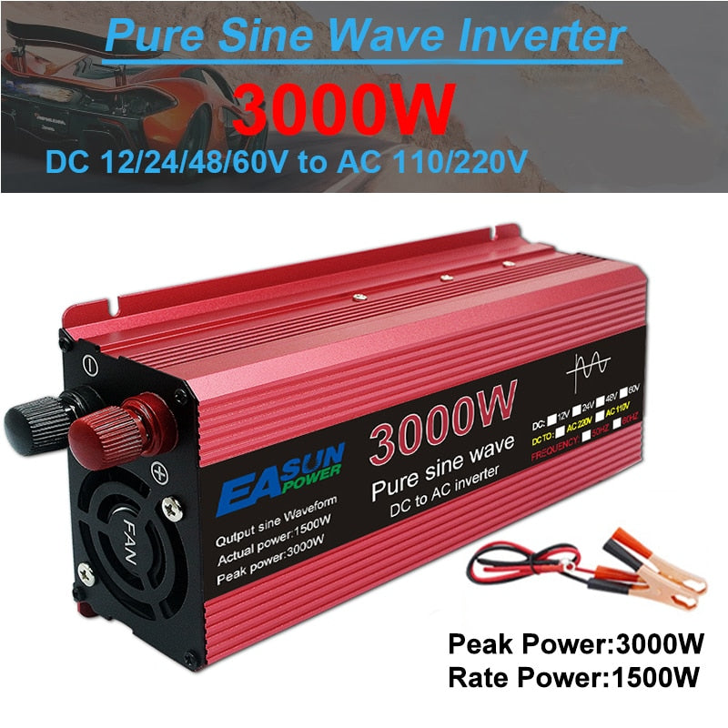 Inversor de onda sinusoidal pura 12V DC a AC 220V convertidor 3000w 2200w 1600w 1000w estabilizador 24V inversor Solar 50hz 60hz transformador
