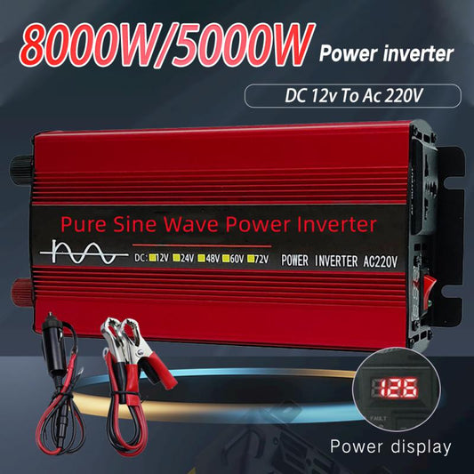Pure Sine Wave Inverter 3500W 5000W 8000W Power DC 12V To AC 220V Voltage 50Hz Converter Solar Car Inverters With LED Dis